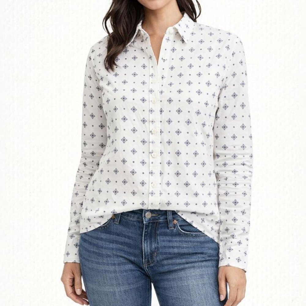 J.Crew Haberdashery White Blue Geometric Print Button Down Shirt